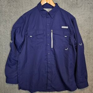 Realtree Fishing Mens Large Navy Blue Performance Long Sleeve Button Down Shirt